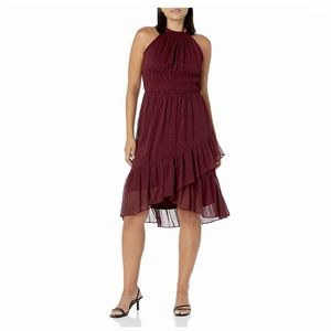 Maison Tara Women’s Tiered Halter Midi Dress, Color:Garnet, Size 14